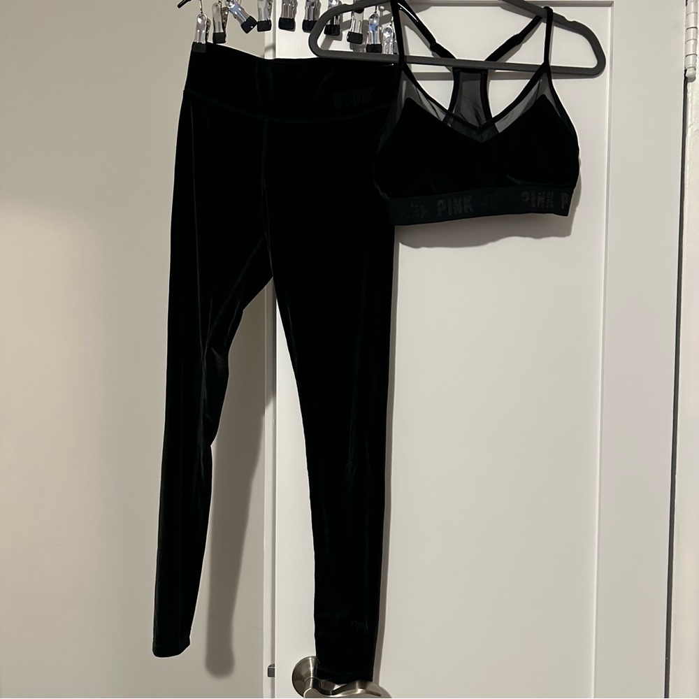 PINK black velvet leggings and a top